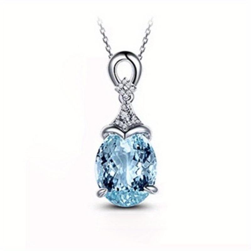Fashionable Women's Simple and Personalized Sea Blue Zircon Pendant, Versatile Party Creative Necklace