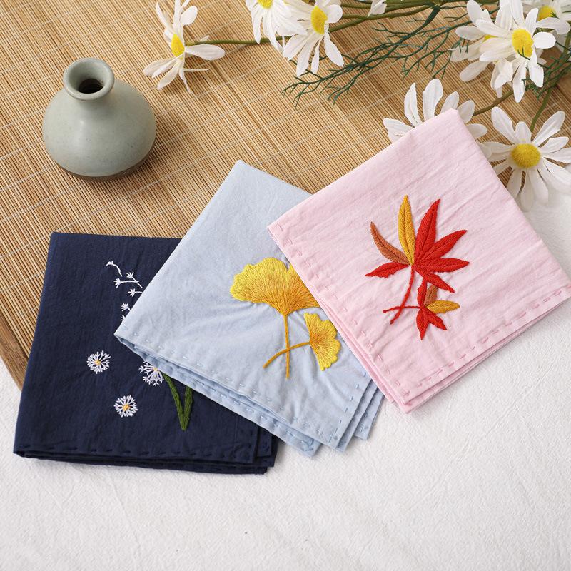 Diy Handmade Embroidery Material Package, Handkerchief Series Maple Leaf Ginkgo Flower Needle And Thread Set