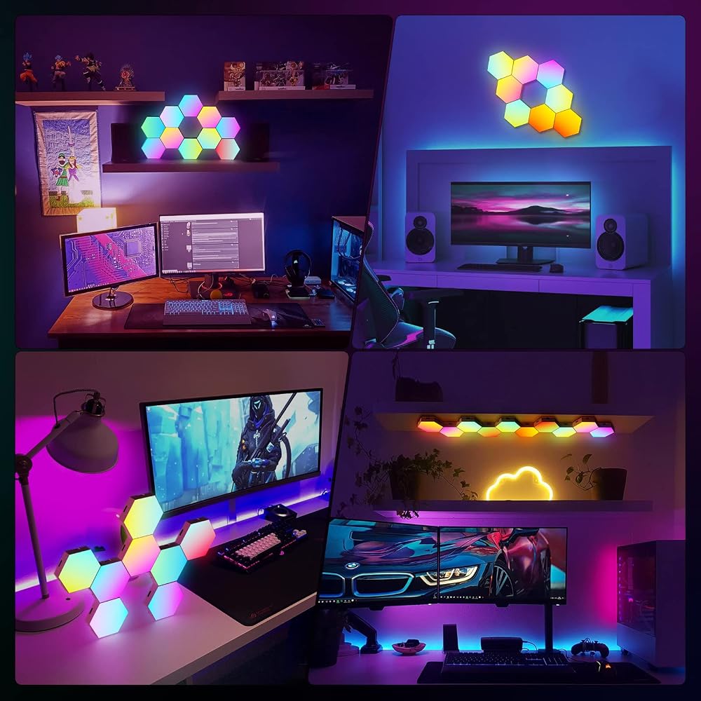 Hexagon Smart RGB LED Light Panels 8 Pack with App & Remote Control Music Sync Wall Lights for Living Room Bedroom Gaming Room