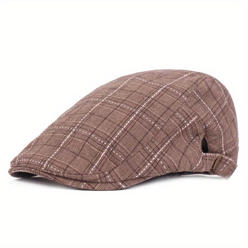 Unisex Vintage Flat Beret, Classic Plaid Pattern British Style Painter Cap Newsboy Hat for Women & Men