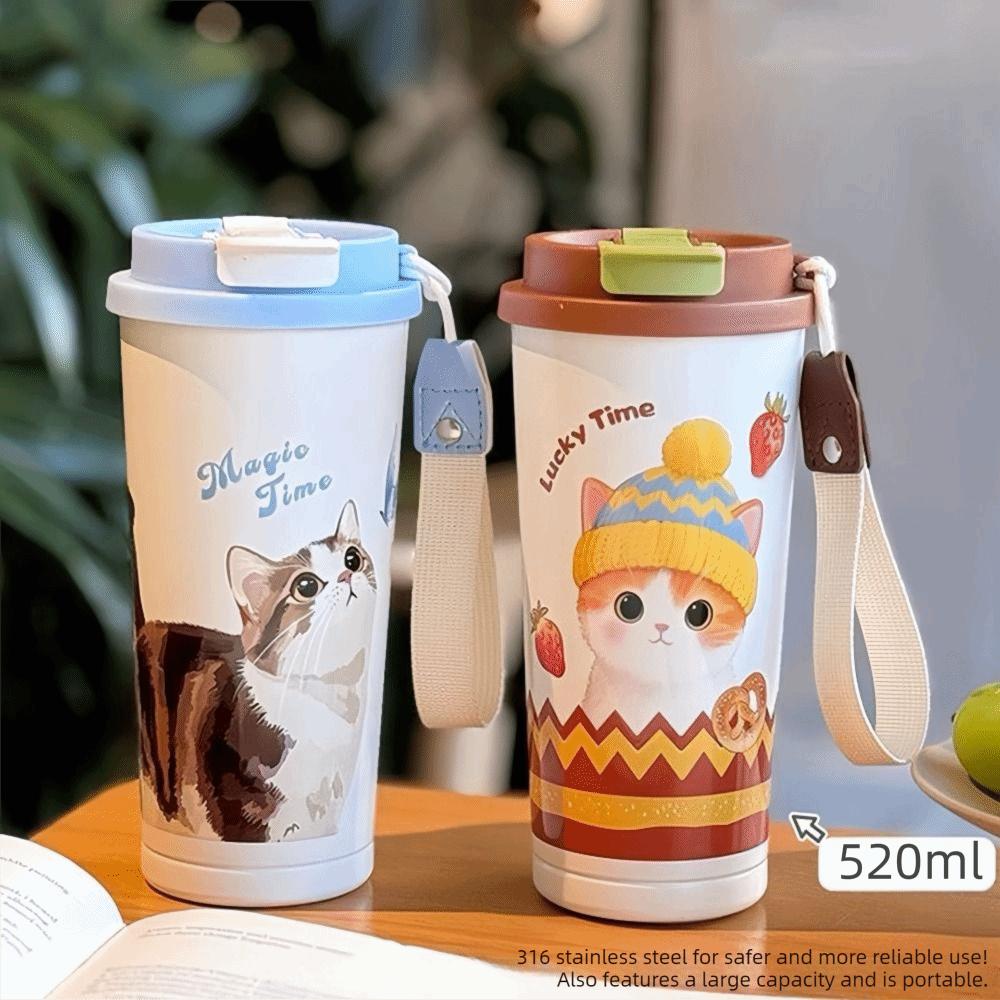Portable 520ml Vacuum Cup Insulation Or Cooling Large Capacity Insulated Cup Cute Cat Thermal Water Bottle for Office Workers