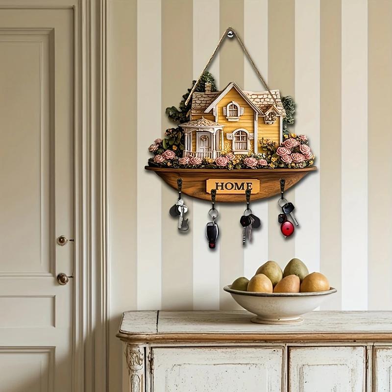 DIY Painted Patterns Home Storage Wall Hangings Cute 2D Flat Room Decor Wooden Moving Gift Storage Hooks DIY Hooks 30x23cm