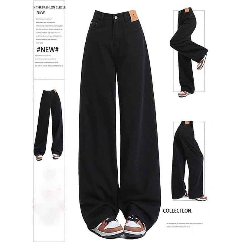 Type velvet black wide-leg jeans for women, loose and thin straight trousers in autumn and winter