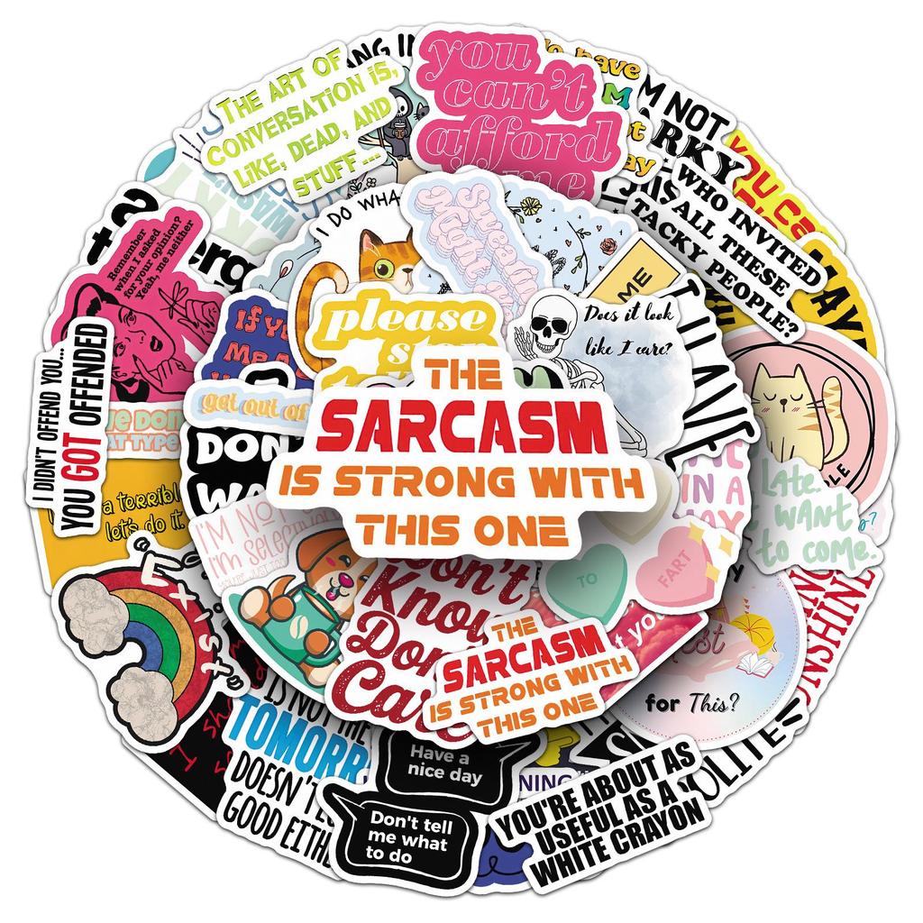 50 Snarky Cool English Phrase Decorative Stickers for Power Banks, Stationery, Fridges, and Cameras