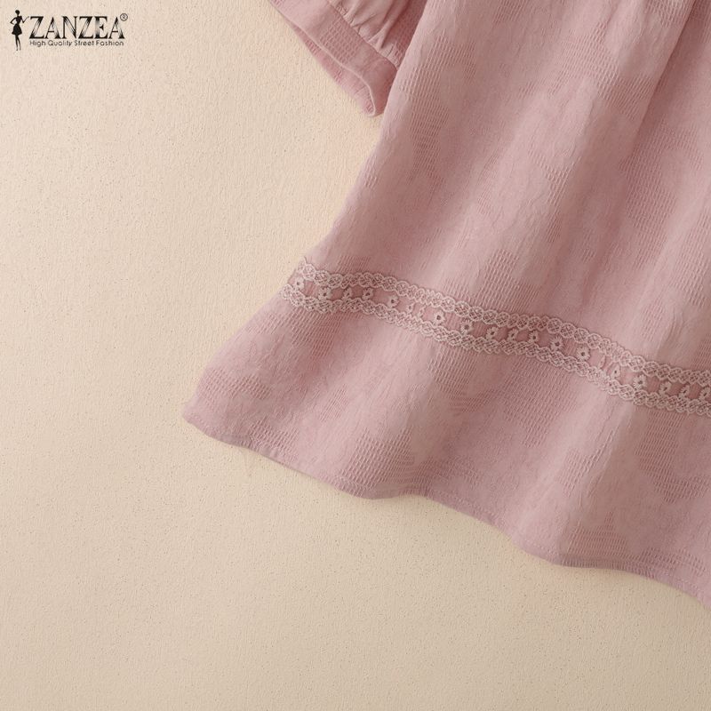 ZANZEA Women Casual V-Neck Loose Half Sleeve Cotton Blouse