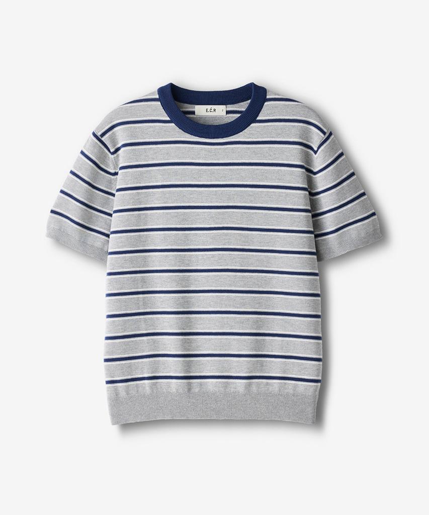 ECORR Multi-Stripe Ringer Crop Short Sleeve Knit_Gray
