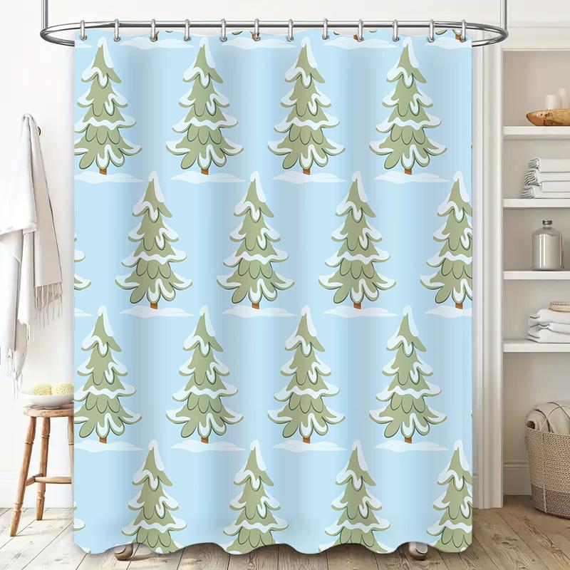 Fashion Christmas Tree Pattern Shower Curtain Waterproof Bath Decor Bathroom Accessories for Home Decoration In Blue (72x84inche