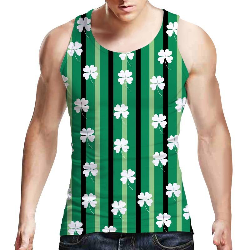 Men's O-Neck Colorful Striped Pattern Printing Tank Tops 3D Printed Vest Loose Sports Fitness  Sleeveless Shirt