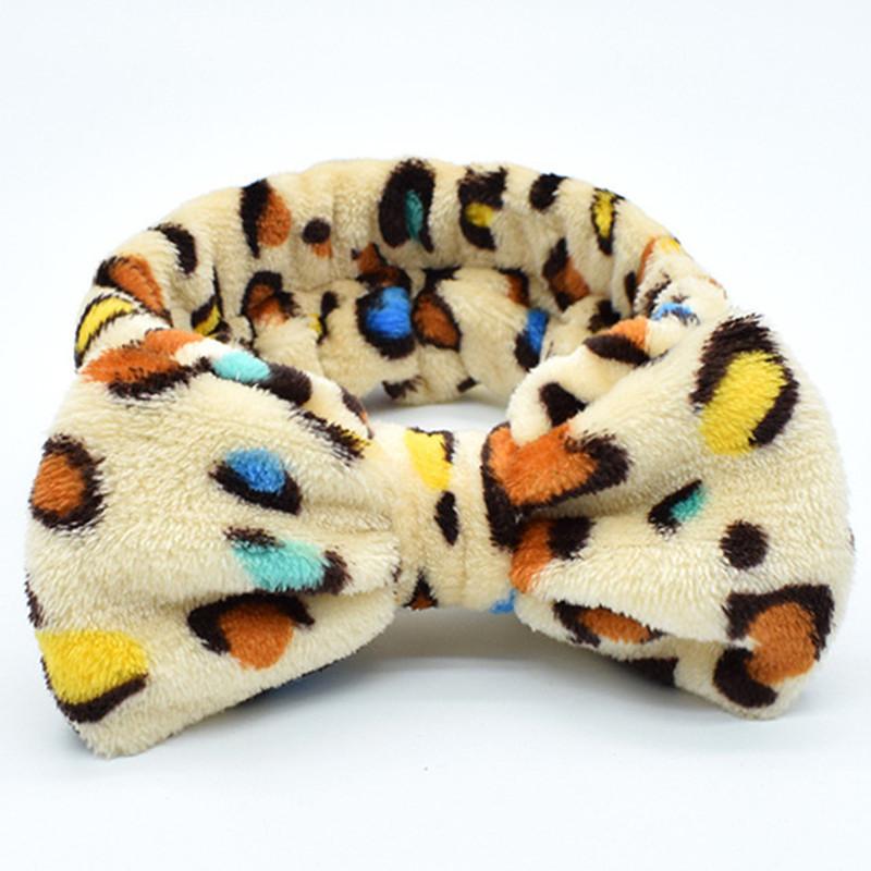 Leopard Makeup Wash Face Pannebånd for Kvinner Coral Fleece Bue Dot Hårbånd Turban Knot Elastisk Hodeinnpakning Jenter Hårtilbehør