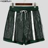 INCERUN Men Elastic Waist Mesh Sheer Stitching Beach Mini Pants Shorts Home Wear