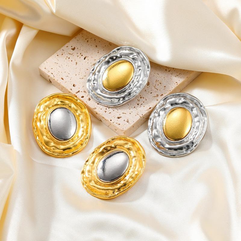Summer Alloy Earrings European and American Exaggerated Earrings Women's Round Metal Feeling Gold and Silver Color Matching Earrings