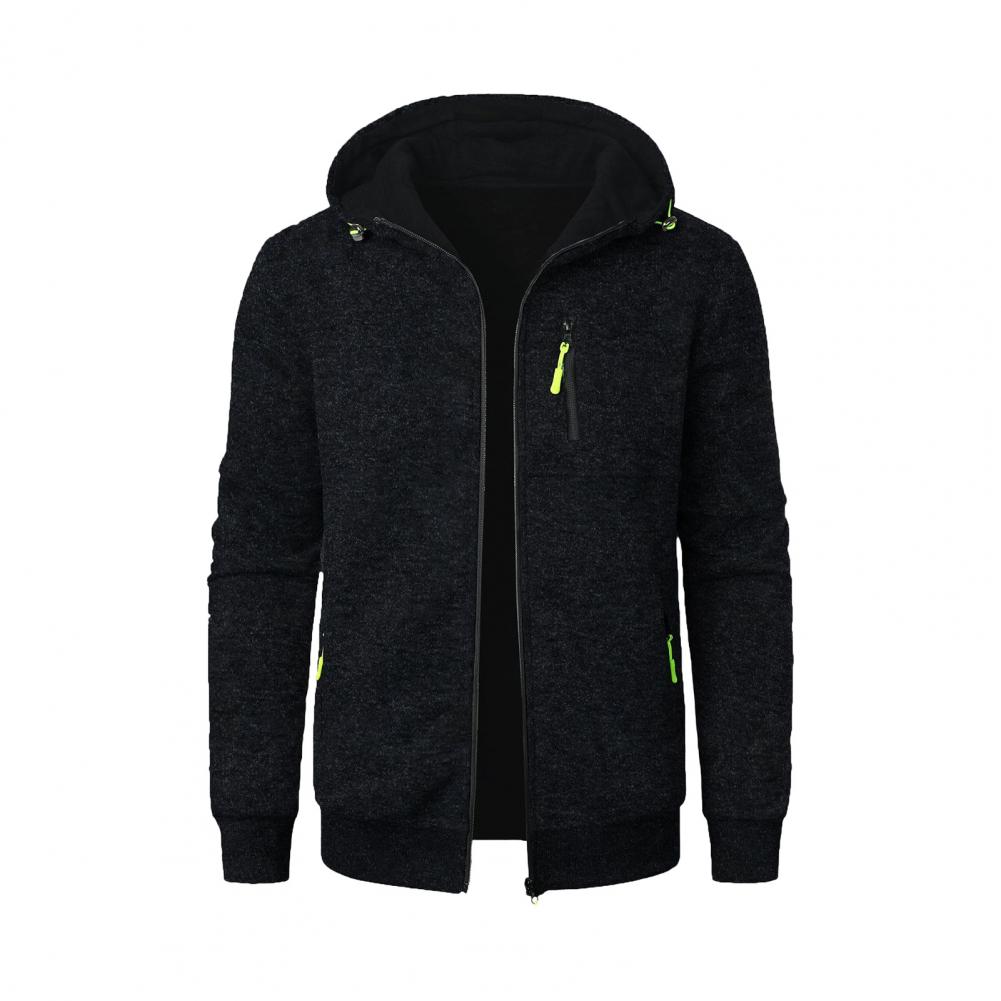 Hooded Coat Stylish Men's Jacquard Knitted Cardigan with Hood Zip-up Closure for Fall Winter Featuring Elastic Cuffs Solid Color