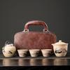 Coarse Pottery Portable Kung Fu Tea Set Ceramic Express Cup Travel Outdoor Three Cups a Pot Tea Set Gift Box