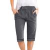 Women's Color Drawstring Cotton Linen Casual Pants Pocket Elastic Waist Home Five Piece Pants