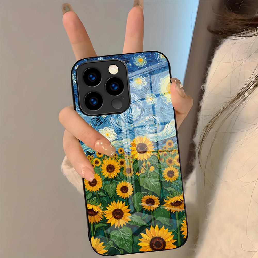 

Van Gogh Starry Sunflowers Phone Case For IPhone 17 Pro Max 16 15 14 Pro Max 13 11 Plus Glass Cover iPhone17 Pro Max