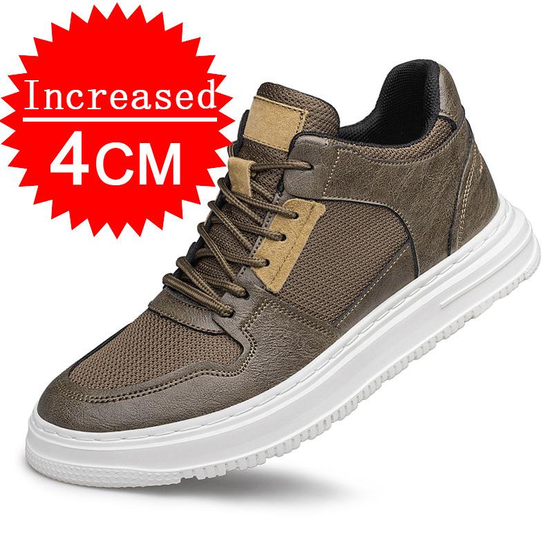 Outdoor Sneakers Spring New Men's Genuine Leather Lightweight Walking Shoes Trainers Invisible Inner Heightening Hollow Shoes