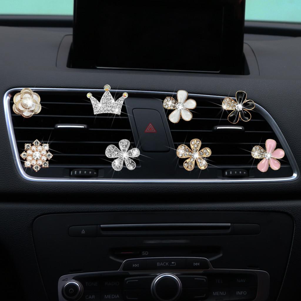 Couronne de Fleurs en Métal Clip de Décoration pour Bouche d'Aération de Voiture Clip Décoratif Unique pour Bouche d'Aération de Climatisation de Voiture Design Flocon de Neige Personnages)