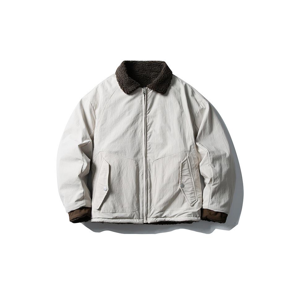 CROWD CITY Men's Japanese Retro Double-Sided Winter Lambswool Cotton Jacket Y598