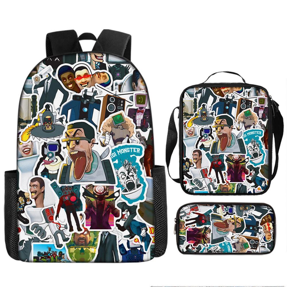 Luxury Novelty Peculiar Cool Skibidi Toilet 3D Print 3pcs/Set Pupil School Bags Laptop Daypack Backpack Lunch Bag Pencil Case