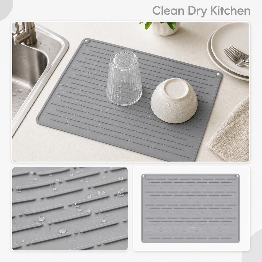 Silicone Non Slip Draining Mat for Kitchen Sink Countertop Drying Pad Flexible Heat Resistant Design