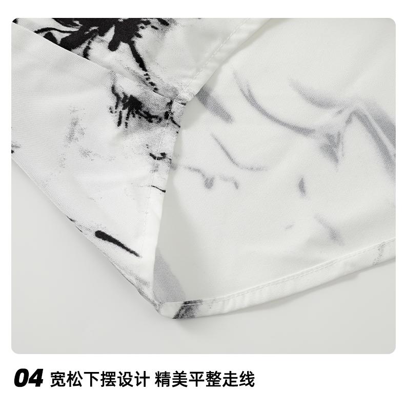 New Chinese style shirt, men's artistic long sleeved ink printed button down shirt, handsome men's Tang suit