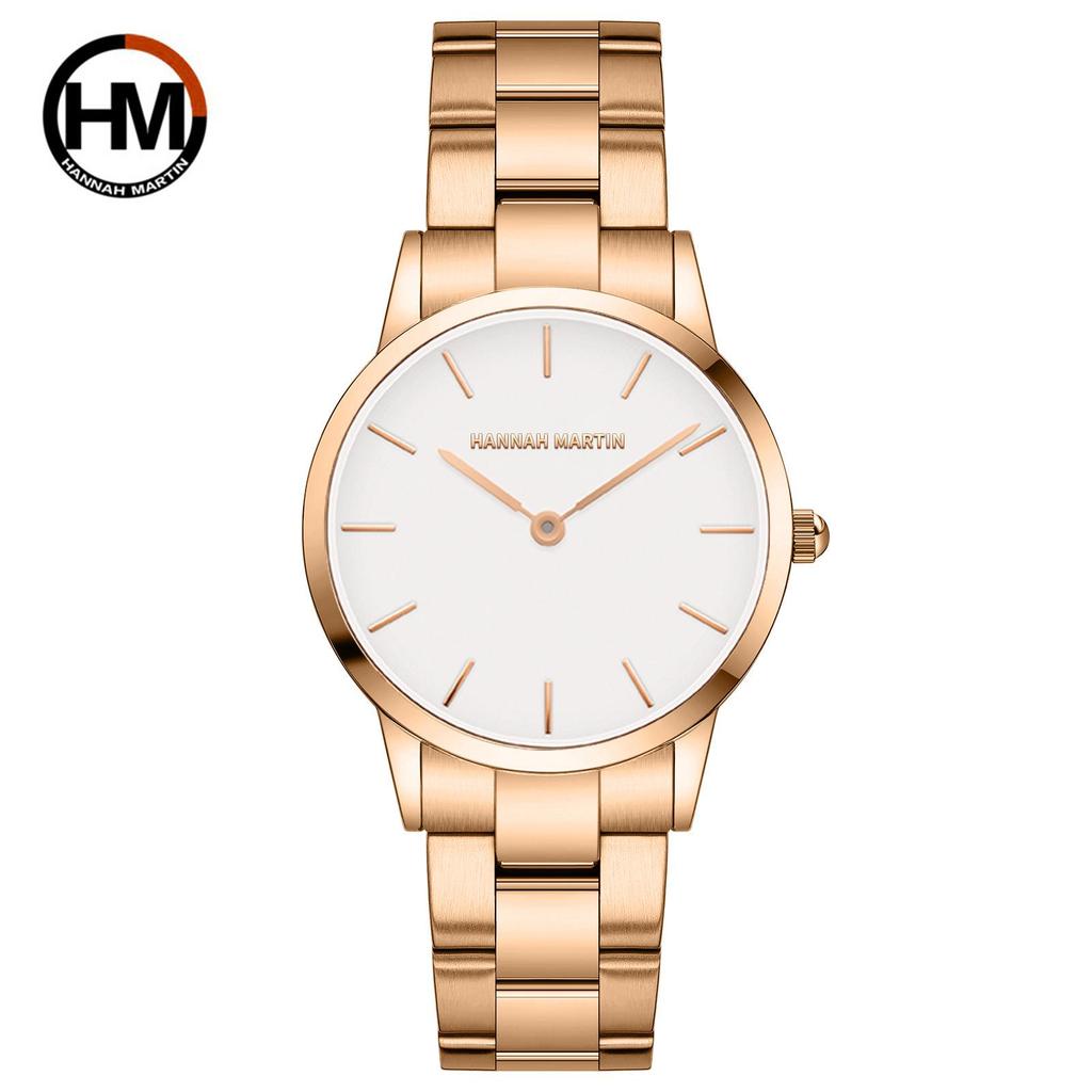 Hannah Martin Women's Waterproof Rose Gold Watch with Japanese Movement and Steel Band