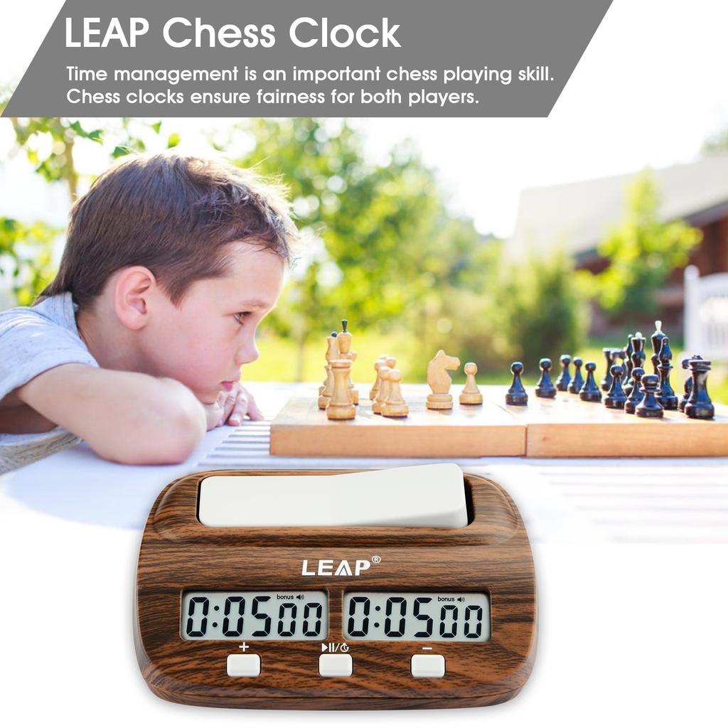 LEAP Chess Clock Digital Chess Timer with Delay and Bonus Professional for Board Games Timer Wood Grain Color3