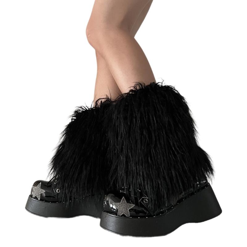 Fuzzy Faux Furs Leg Warmers Furs Heels Long Boots Cuffs Cover Has Elastic One Pair Carnivals Boot Cover Y2K JK Uniform