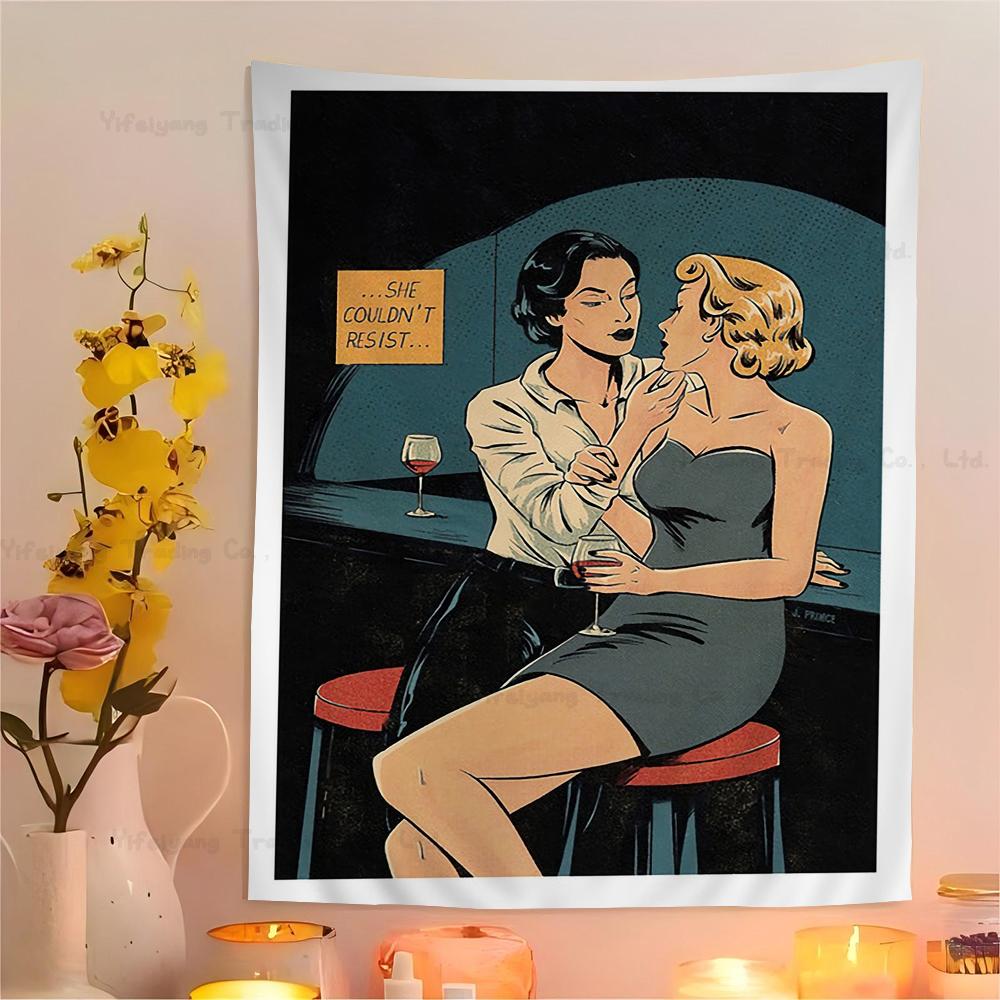Cartoon Lesbian Kiss Girl Woman Hippie Wall Hanging Tapestries Bohemian Wall Tapestries Mandala INS Home Decor