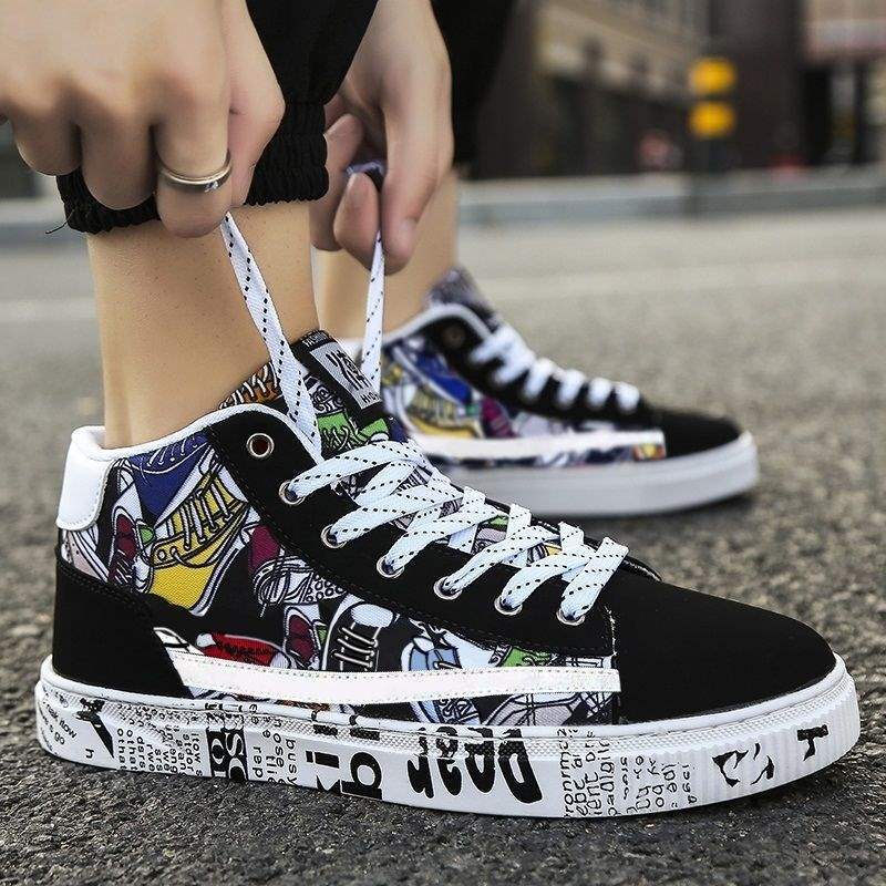 Men's Shoes Winter Trend High-top Canvas Shoes Men's Students Board Shoes Men's Velvet Cotton Shoes Sports and Leisure Shoes Men's