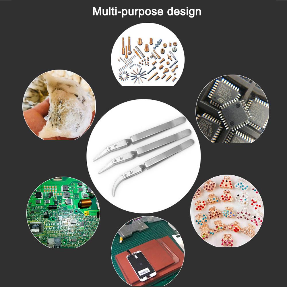 Stainless Stee Tweezer with Anti Static Acid Resistant Reverse Ceramic Precise Clamping Head