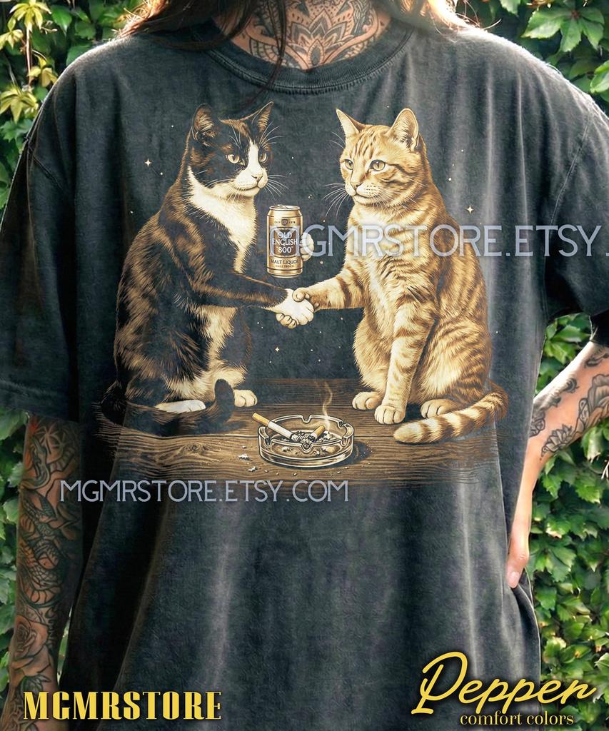Old English Boo Cat Comfort Colors® Tshirt, Smoking 90S Graphic Tees, Funny Retro Beer Sweater, Animals Handshake Tanktop, Vintage Y2K