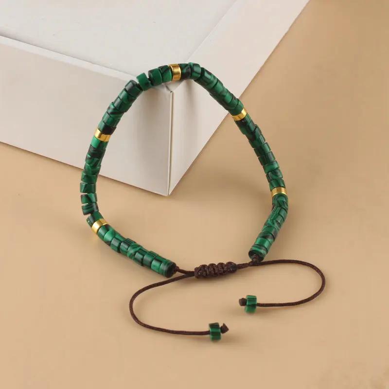 Bohemian natural malachite beads bracelet, handmade adjustable, suitable for daily wear and holiday gifts