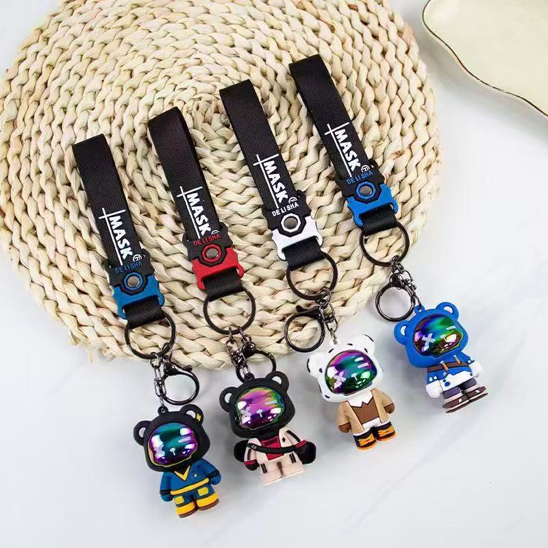 Cartoon Bear Keychain Punk Animal Keyring Car Bag Pendant Key Chains Couple Halloween Gift