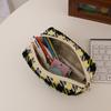 Ins Small Fresh Green Grid Love Embroidered Makeup Bag Canvas Cute Cosmetics Organizer Travel Wash Bag Student Stationery Pouch