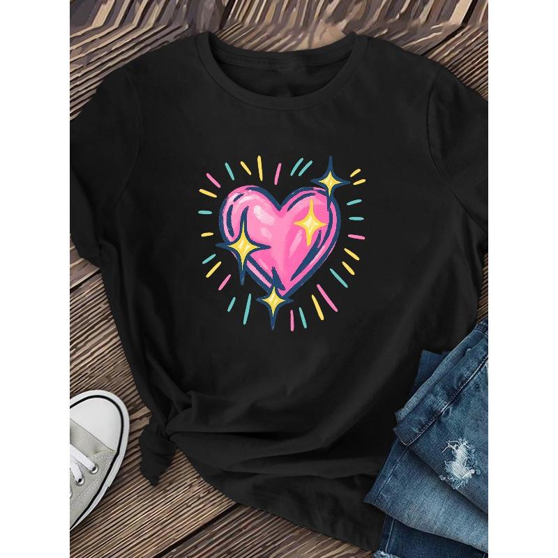 Women's "Shining Heart" Printed Short-sleeved T-shirt, for Unique and Fashionable Outfits. Made of Soft and Fiber with Moderate Elasticity,