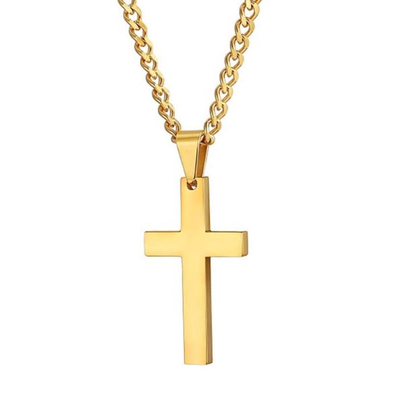 Christian Titanium Steel Cross Nacklace For Men Women Single Cross Pendant Necklace Women Men Link Chain Charm Necklace Jewelry