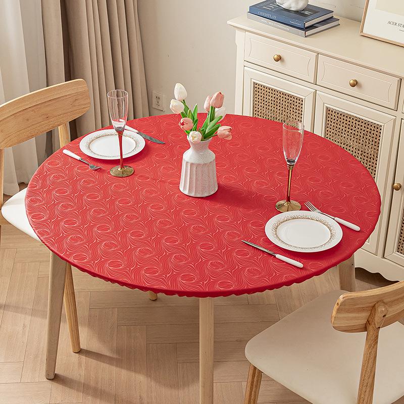 Non-Slip Waterproof Round Table Cover: Elastic, Oilproof, Anti-Scalding, Wash-Free Tablecloth for Dining Tables.