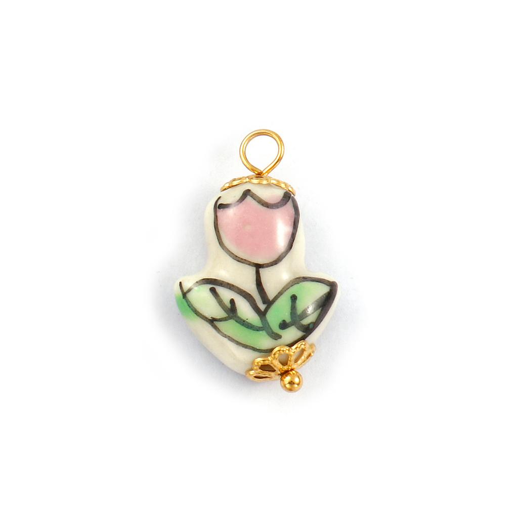 2PCs 304 Stainless Steel & Ceramic Tulip Flower Charms Flora Collection 18K Gold Plated Pendants For DIY Necklace Jewelry Making