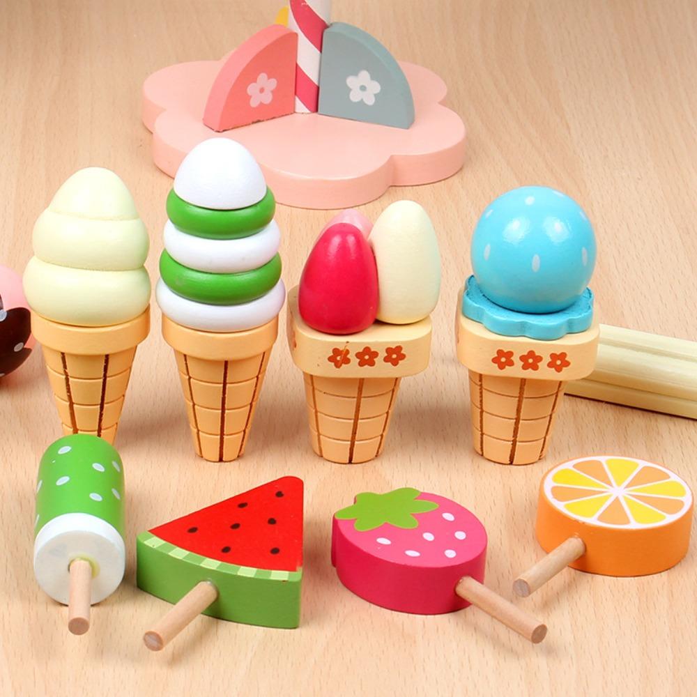 Children's simulation playhouse kitchen strawberry ice cream counter three-layer ice cream ice cream tower Cheche Le wooden toy