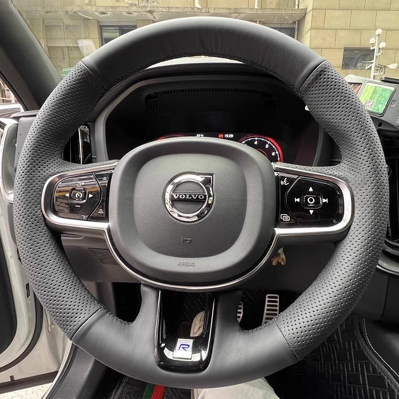 For Volvo V60 V40 XC90 S60 S90 XC40 S80 V90 Hand-stitched black non-slip  Leather Car Steering Wheel Cover auto parts 2