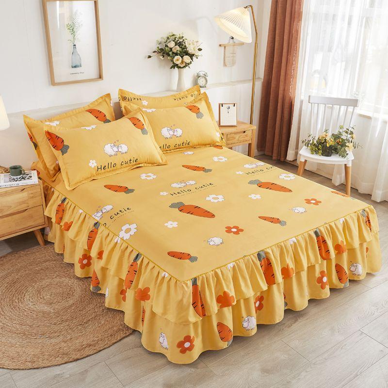 3Pcs Set Cotton  New Brushed Bed Skirt Bed Cover Simmons Bed Cover Protector Bed Sheet Set Queen Size Bed Sheets Set Skirt