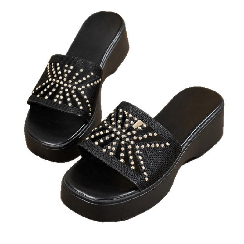 Wedge Heel Height-increasing Shoes One-shoulder Slippers Fish-mouth Beach Slippers Casual Sandals