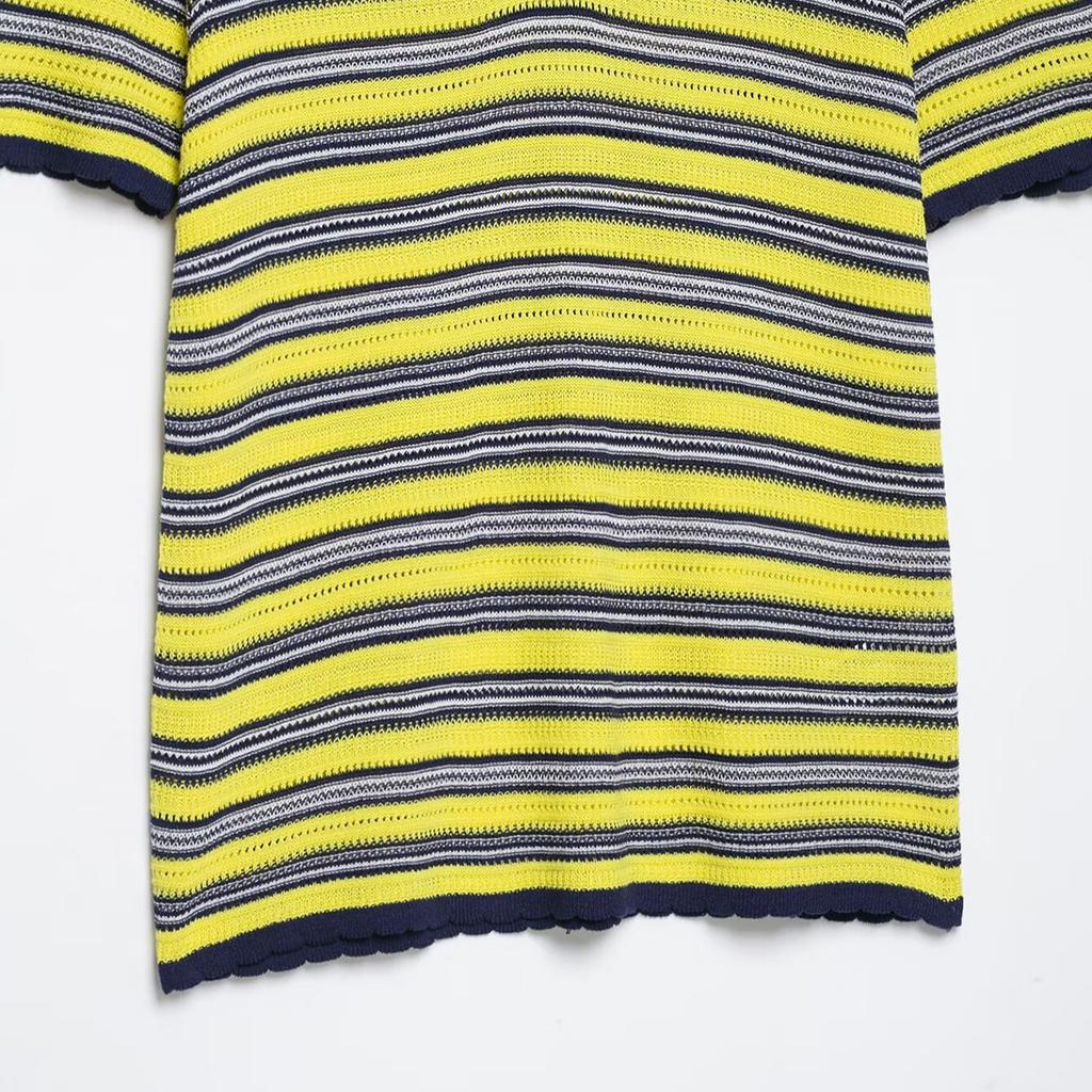 European and American style, new women's clothing, foreign style, fashionable striped knitted POLO shirt 9874006