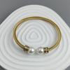 New Steel Wire Button Zircon Pearl Stainless Steel Gold-plated Bracelet 18K, High Quality Waterproof Couple Bracelet, Wife Gift