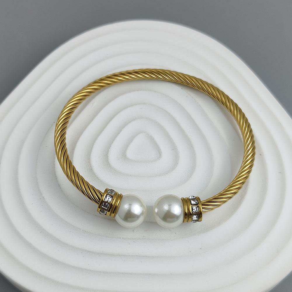 New Steel Wire Button Zircon Pearl Stainless Steel Gold-plated Bracelet 18K, High Quality Waterproof Couple Bracelet, Wife Gift