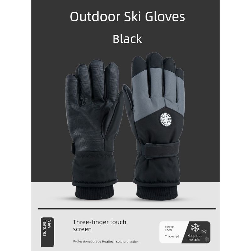 

for Women Winter Fleece-lined Thickened Warmth Retention Material Cold-Proof Windproof Waterproof Touch Screen Motorcycle Cycling Gloves for Men Black (Normal) One size