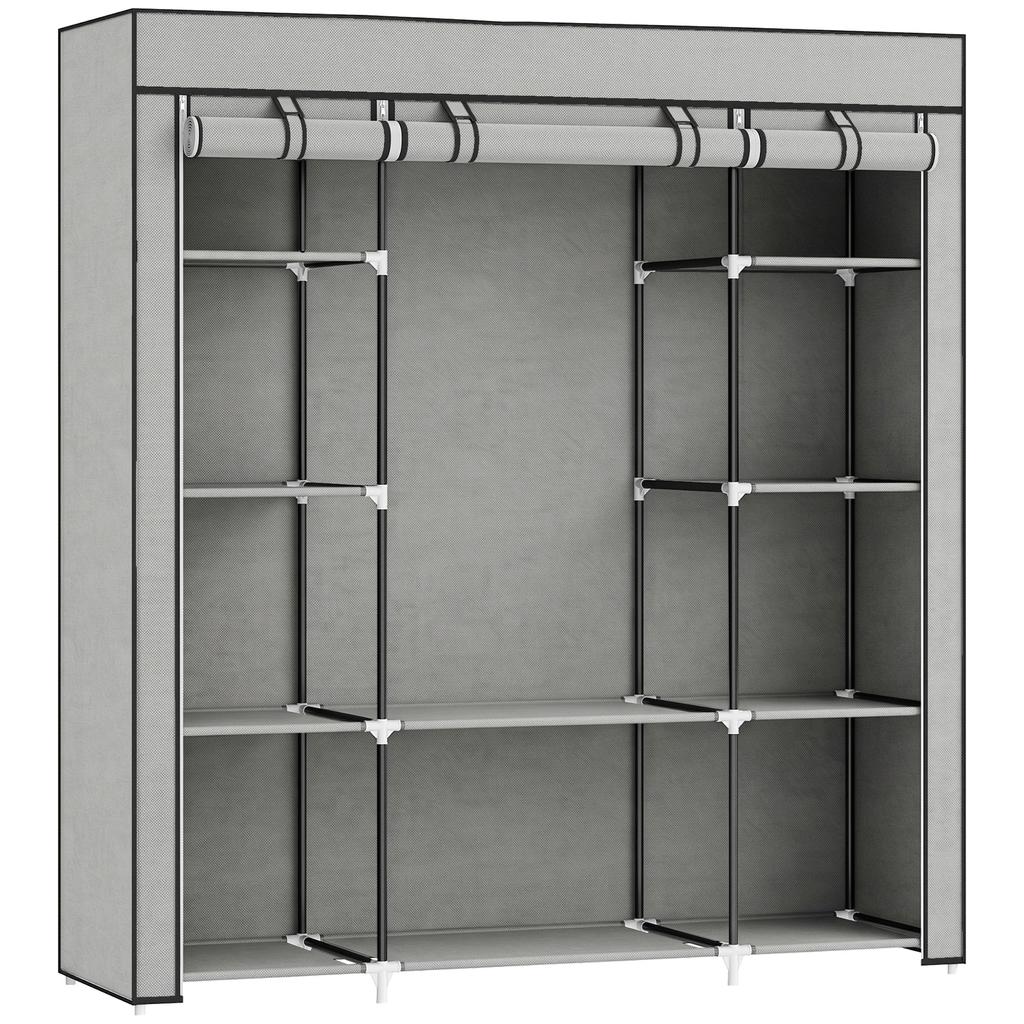 Fabric Wardrobe, Foldable, Hanging Rail, Shelves, 150 x 43 x 162.5 cm, Light Grey