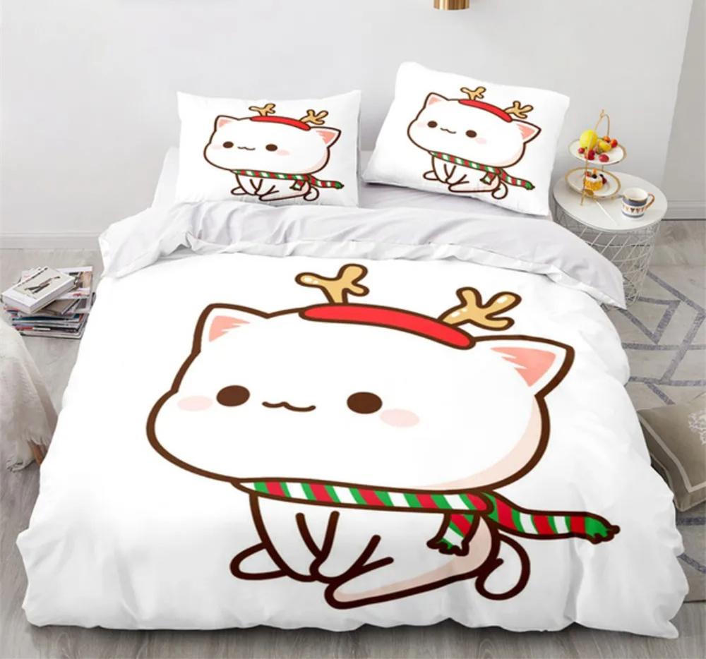 Peach Cat Bedding Quilt Cover Set 3Pcs Bedding Set Goma Cute Cats Duvet Cover Infantil Bedclothes Single Double Queen King Size