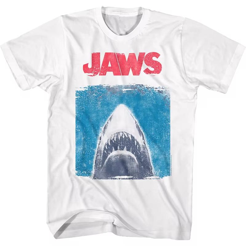 The 2025 Summer and Autumn New Great White Shark Retro Printed T-shirt Is a Loose and Trendy Short-sleeved Cotton Couple's Top